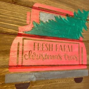 Wooden Christmas tree hand painted sign decoration